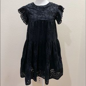 Olivaceous Black Eyelet Ruffle Sleeve Dress